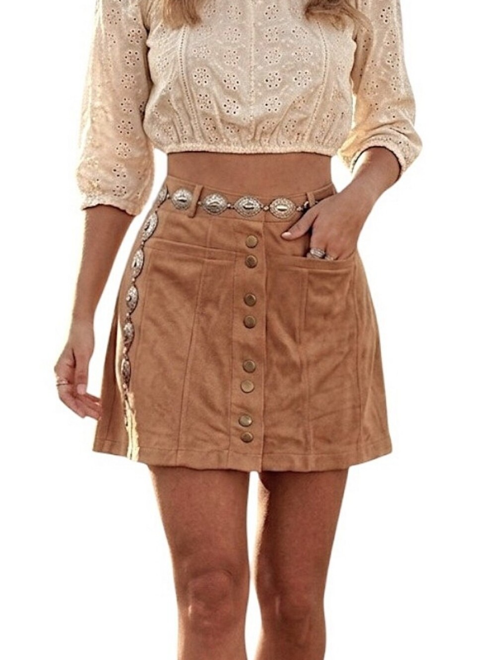 SUPER Soft Y2K buttery Faux Suede Camel Skater Skirt- XS